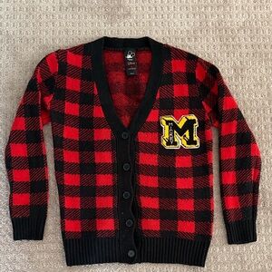 Forever 21 Disney Mickey Red and Black Plaid Cardigan